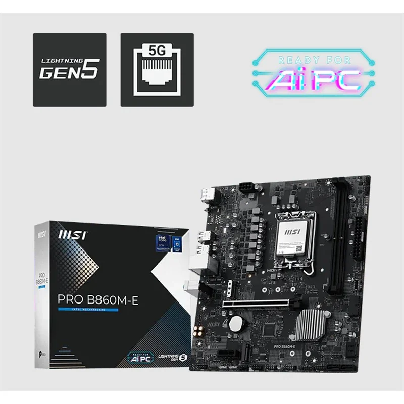 MSI PRO B860M-E DDR5 Anakart, Intel B860, mATX, 1851 Pin, 2x M.2, USB 9066MHz