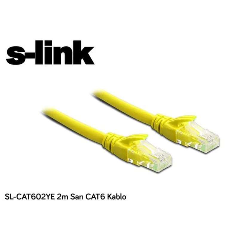 S LINK SL-CAT602YE 2 Metre UTP Cat6 Kablo, Sarı, Yüksek Hızlı Ağ Bağlantısı