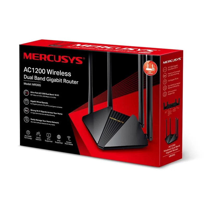 MERCUSYS MR30G AC1200 Gigabit Router, 4 Antenli Dual Band WiFi 6? Güçlü Ev Bağlantısı
