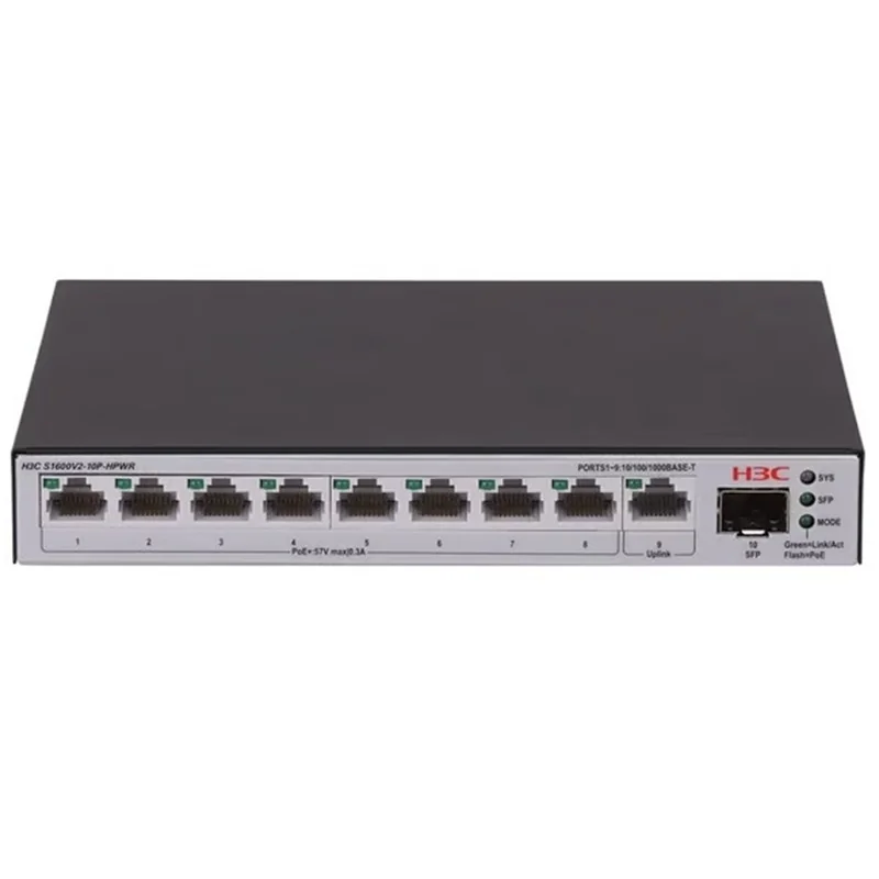 H3C AOLYNK S1600V2-10P-HPWR 8 Port Gigabit PoE Yönetilebilir Switch, 125W, SFP Uplink