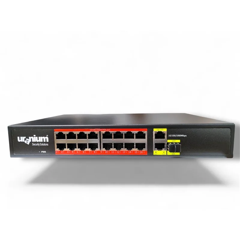 URANIUM POE-G1621SFP-300W 16 Port Gigabit PoE Rackmount Switch, 300W, 2x RJ45 Uplink, 1x SFP