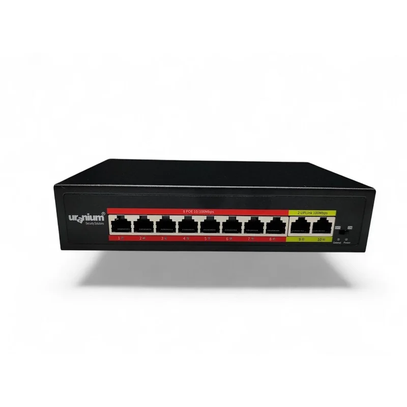 URANIUM POE-8002-96W 8 Port PoE Switch, 2 RJ45 Uplink, 96W, Masaüstü Metal Kasa