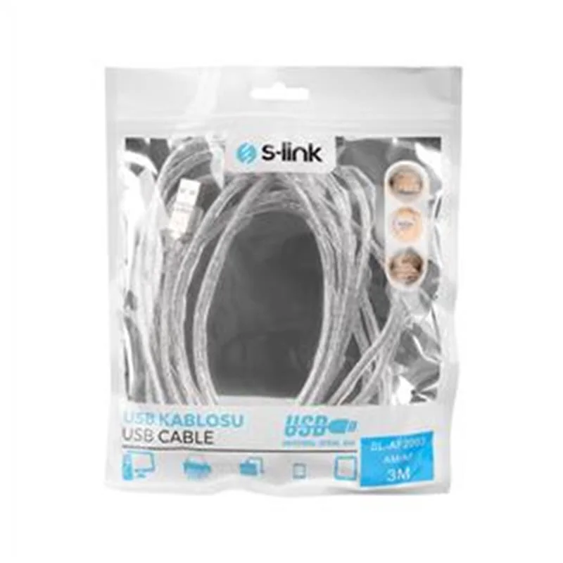 S LINK SL-AF2003 USB 2.0 3 m Şeffaf Uzatma Kablosu, Hızlı ve Pratik Bağlantı