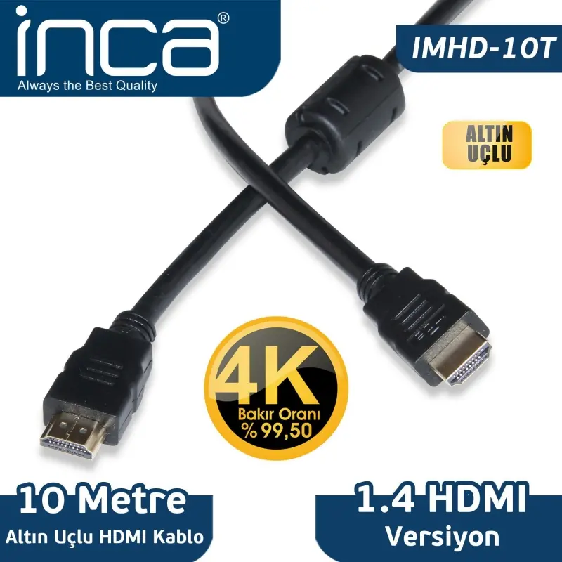 INCA IMHD-10T 10 m HDMI 1.4V 3D Altın Uçlu Kablo, Yüksek Kalite Görüntü Aktarımı
