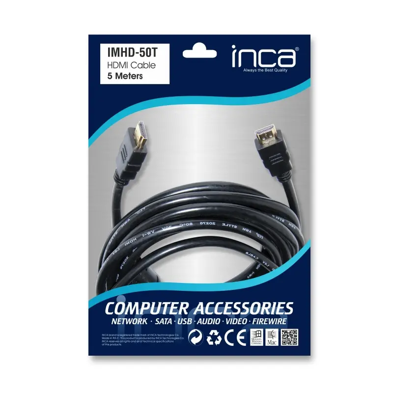 INCA IMHD-50T 5 m HDMI Kablo 1.4V 3D Altın Uçlu, Yüksek Görüntü Kalitesi