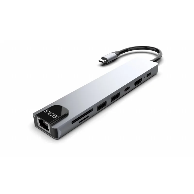 INCA ITPC-7 Type-C Hub X8Combo Çoklayıcı, HDMI 4K, RJ45 Gigabit, USB ve Kart Okuyucu