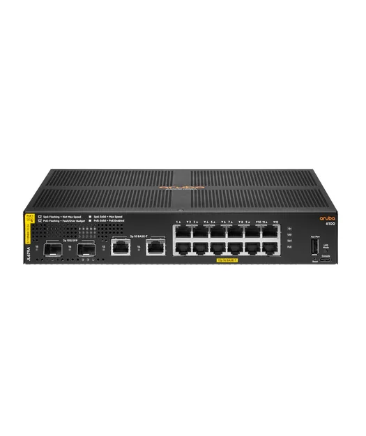 ARUBA 6100 12 Port Gigabit L3 Yönetilebilir Switch, 2 SFP+ Yuvalı, 139W Kurumsal Ağ Çözümü