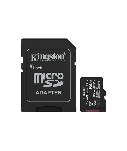 Kingston Canvas Select Plus Gen3 64GB MicroSDXC Hafıza Kartı, 100MB/s A1 U1 Adapterli